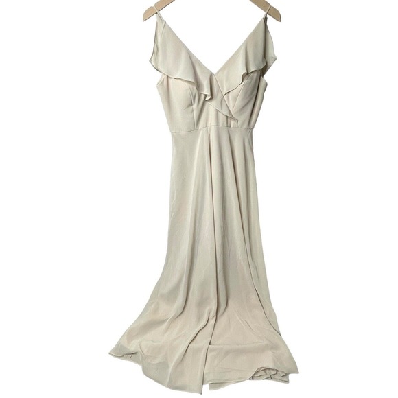 Jenny Yoo JY517 Drape Ruffle V Neck Bridesmaid Gown Palomino 6 - Picture 1 of 9